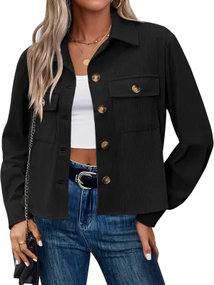 Zeagoo Womens Fashion Cropped Shackets Corduroy Button Down Crop Jackets Tops Long Sleeve Shirts Trendy 2025