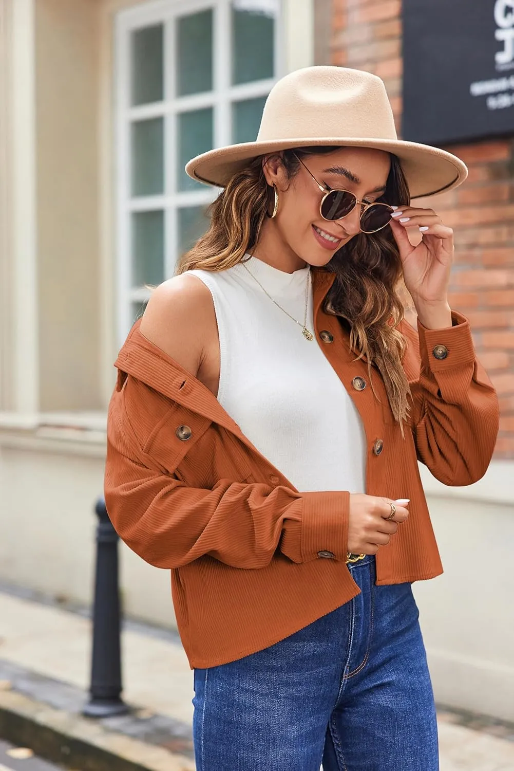 Zeagoo Womens Fashion Cropped Shackets Corduroy Button Down Crop Jackets Tops Long Sleeve Shirts Trendy 2025