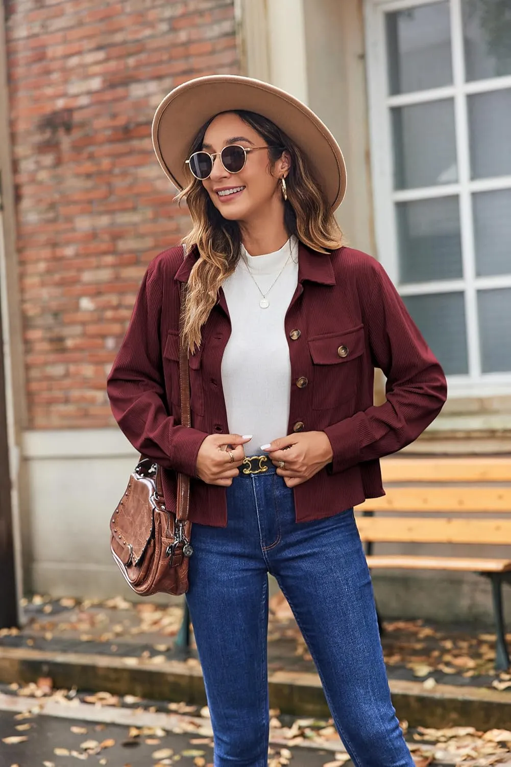 Zeagoo Womens Fashion Cropped Shackets Corduroy Button Down Crop Jackets Tops Long Sleeve Shirts Trendy 2025