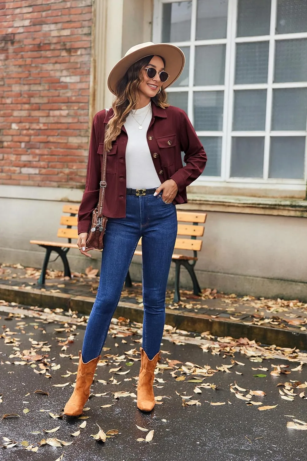 Zeagoo Womens Fashion Cropped Shackets Corduroy Button Down Crop Jackets Tops Long Sleeve Shirts Trendy 2025