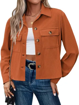 Zeagoo Womens Fashion Cropped Shackets Corduroy Button Down Crop Jackets Tops Long Sleeve Shirts Trendy 2025
