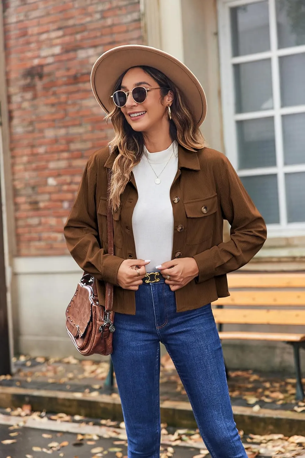 Zeagoo Womens Fashion Cropped Shackets Corduroy Button Down Crop Jackets Tops Long Sleeve Shirts Trendy 2025