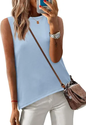 Zeagoo Womens Sleeveless Tops Knit Summer Tank Top 2025 Crew Neck Casual Loose Fit Spring Shirts Beach Blouses