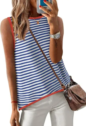 Zeagoo Womens Sleeveless Tops Knit Summer Tank Top 2025 Crew Neck Casual Loose Fit Spring Shirts Beach Blouses