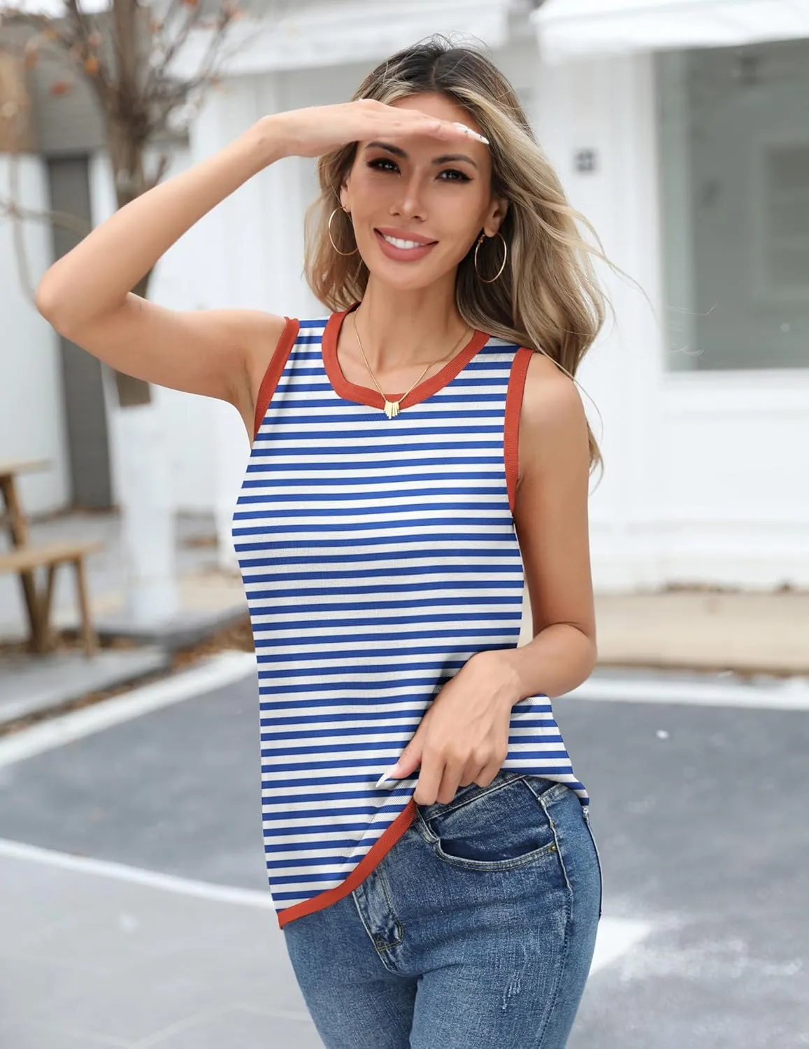 Zeagoo Womens Sleeveless Tops Knit Summer Tank Top 2025 Crew Neck Casual Loose Fit Spring Shirts Beach Blouses