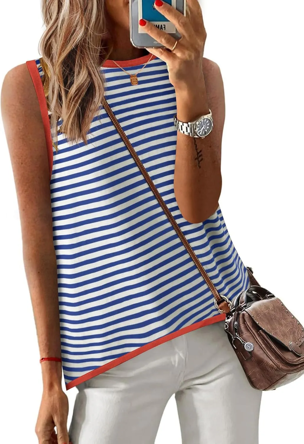Zeagoo Womens Sleeveless Tops Knit Summer Tank Top 2025 Crew Neck Casual Loose Fit Spring Shirts Beach Blouses