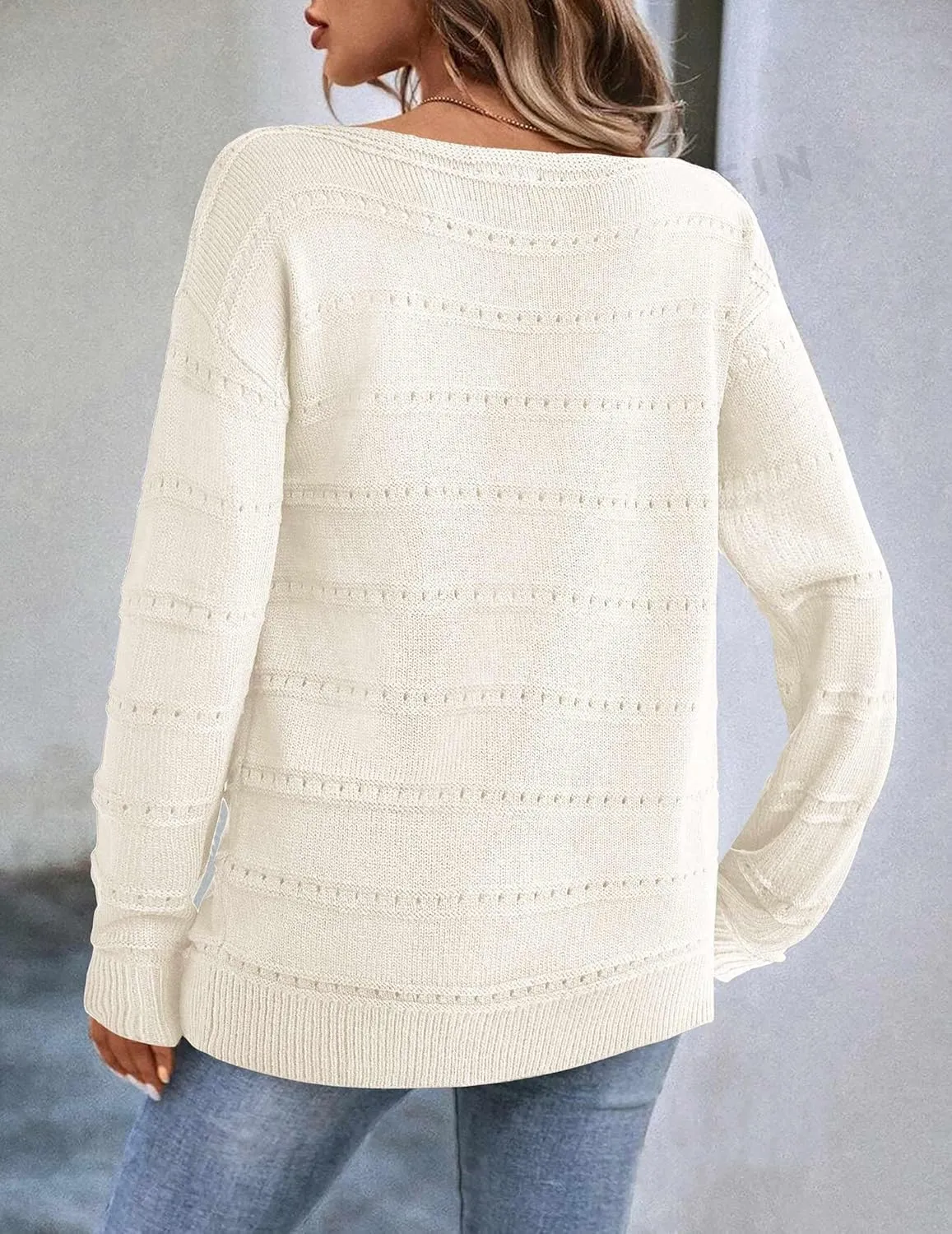 Zeagoo Womens Sweaters Cute Long Sleeve Off The Shoulder Pullover Tops Hollow Out Crochet Dressy Casual Outfits