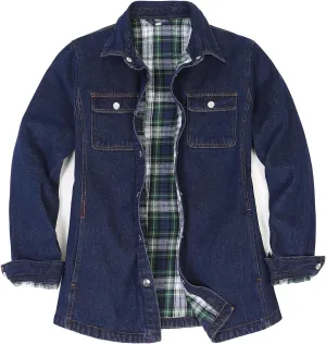 ZENTHACE Women's Flannel Lined Washed Denim Work Play Shirt Jacket,Fall Winter Light-Med Jean Shacket