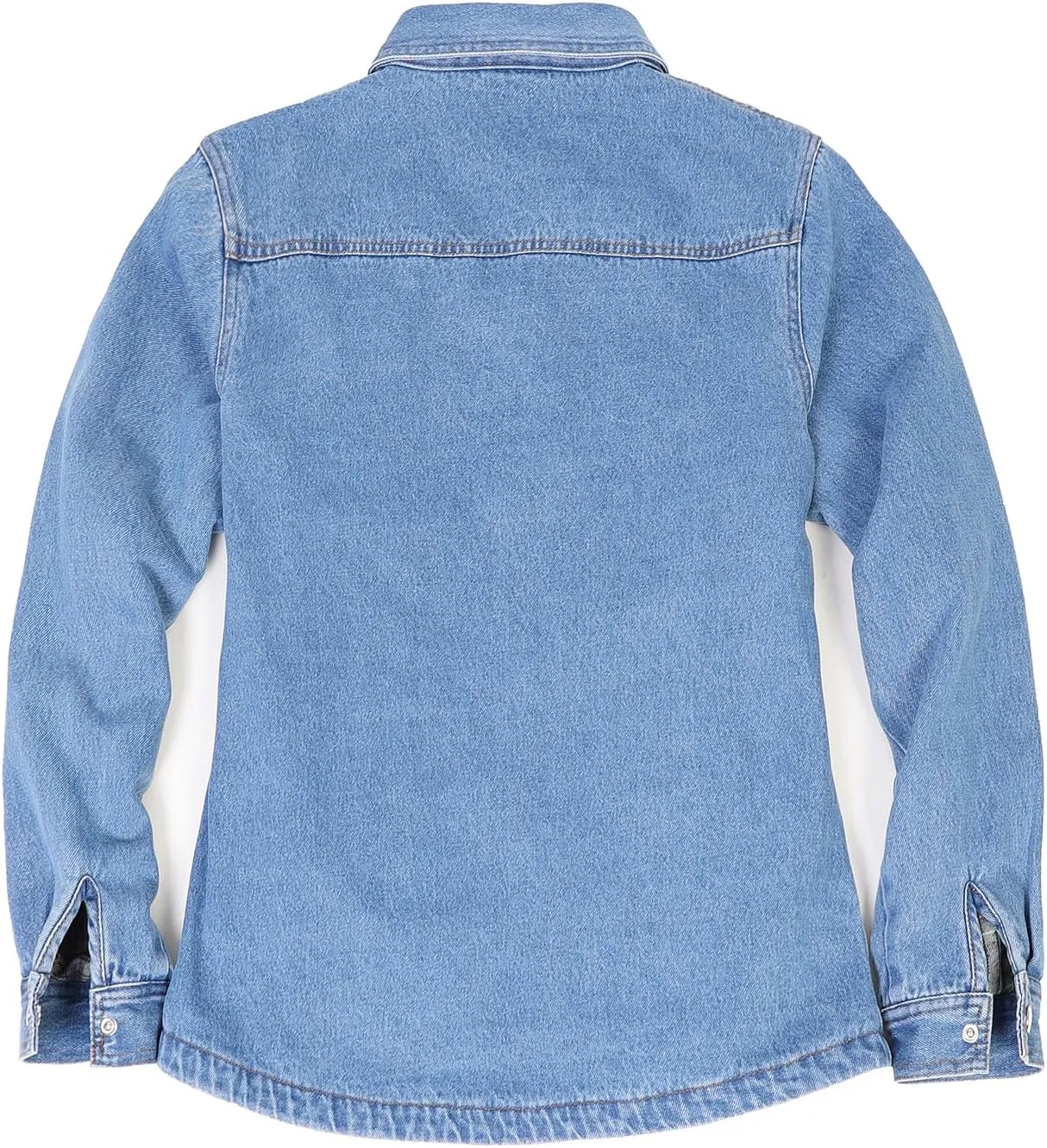 ZENTHACE Women's Flannel Lined Washed Denim Work Play Shirt Jacket,Fall Winter Light-Med Jean Shacket