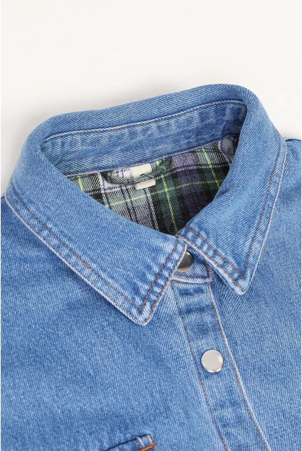 ZENTHACE Women's Flannel Lined Washed Denim Work Play Shirt Jacket,Fall Winter Light-Med Jean Shacket