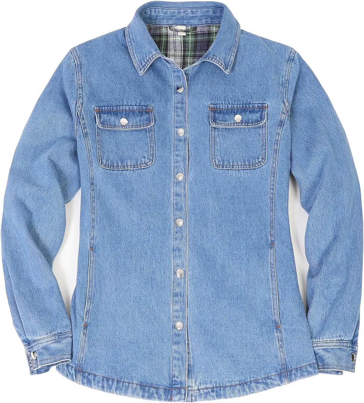ZENTHACE Women's Flannel Lined Washed Denim Work Play Shirt Jacket,Fall Winter Light-Med Jean Shacket