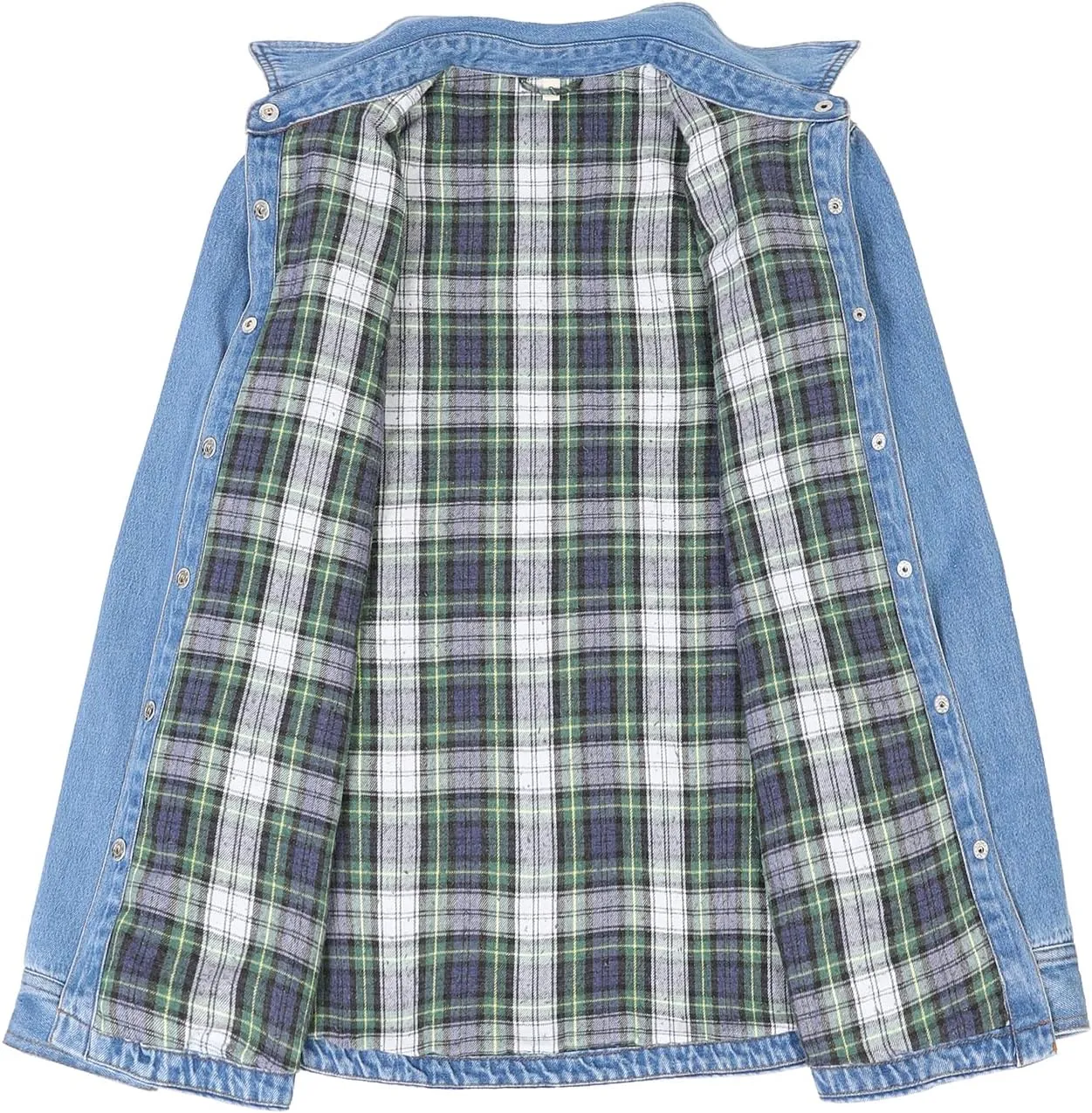 ZENTHACE Women's Flannel Lined Washed Denim Work Play Shirt Jacket,Fall Winter Light-Med Jean Shacket