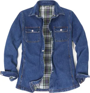 ZENTHACE Women's Flannel Lined Washed Denim Work Play Shirt Jacket,Fall Winter Light-Med Jean Shacket