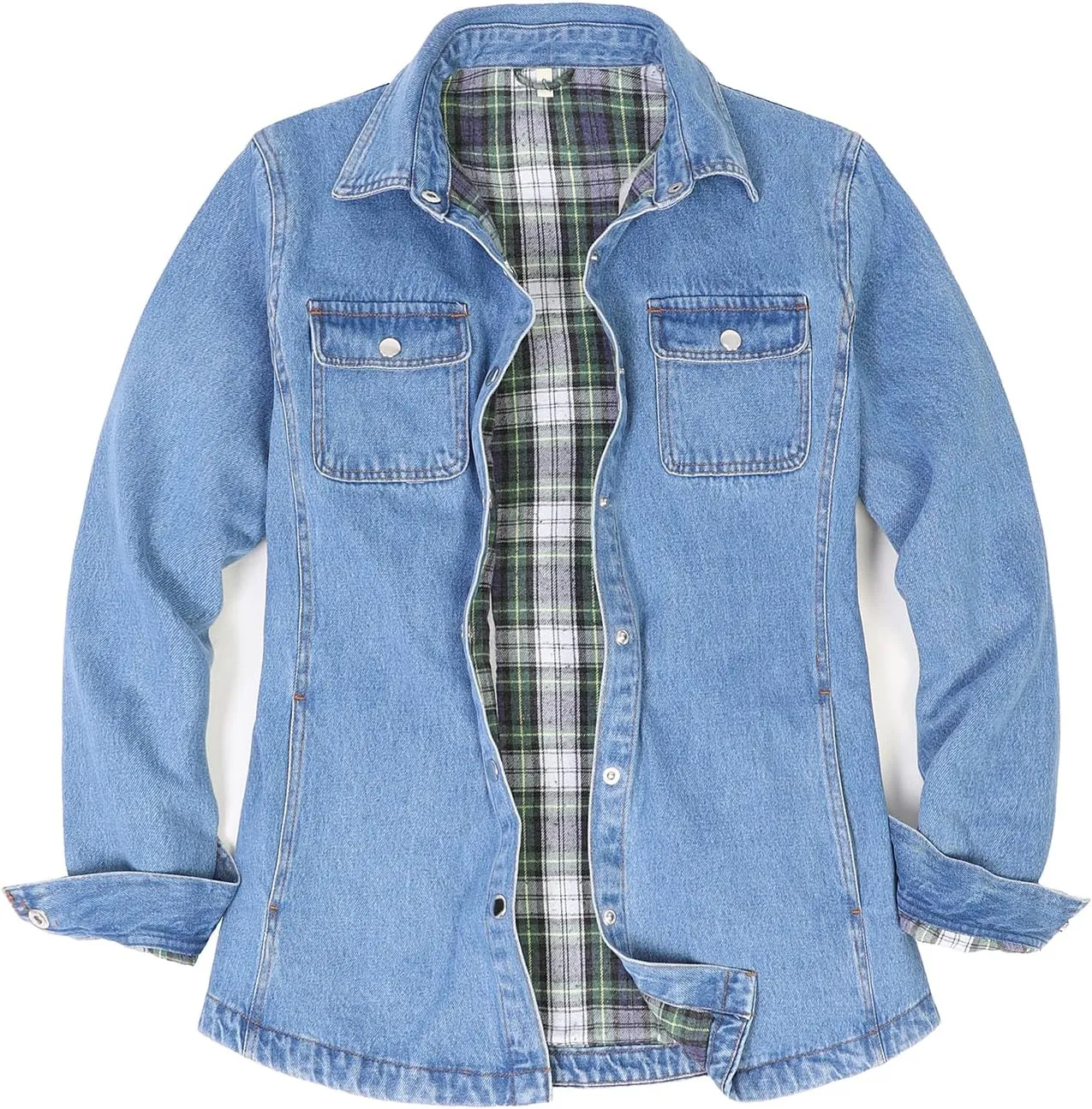 ZENTHACE Women's Flannel Lined Washed Denim Work Play Shirt Jacket,Fall Winter Light-Med Jean Shacket