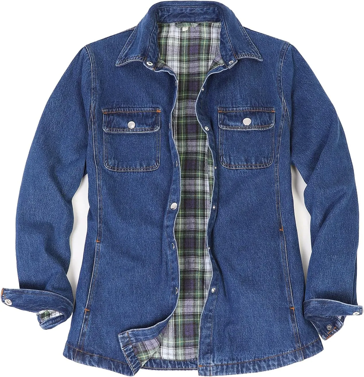 ZENTHACE Women's Flannel Lined Washed Denim Work Play Shirt Jacket,Fall Winter Light-Med Jean Shacket