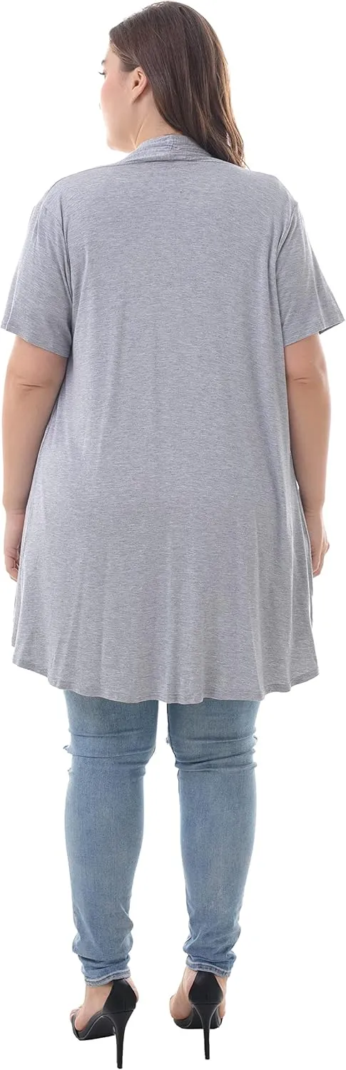 ZERDOCEAN Women's Plus Size Short Sleeve Lightweight Soft Printed Drape Cardigan with Pockets