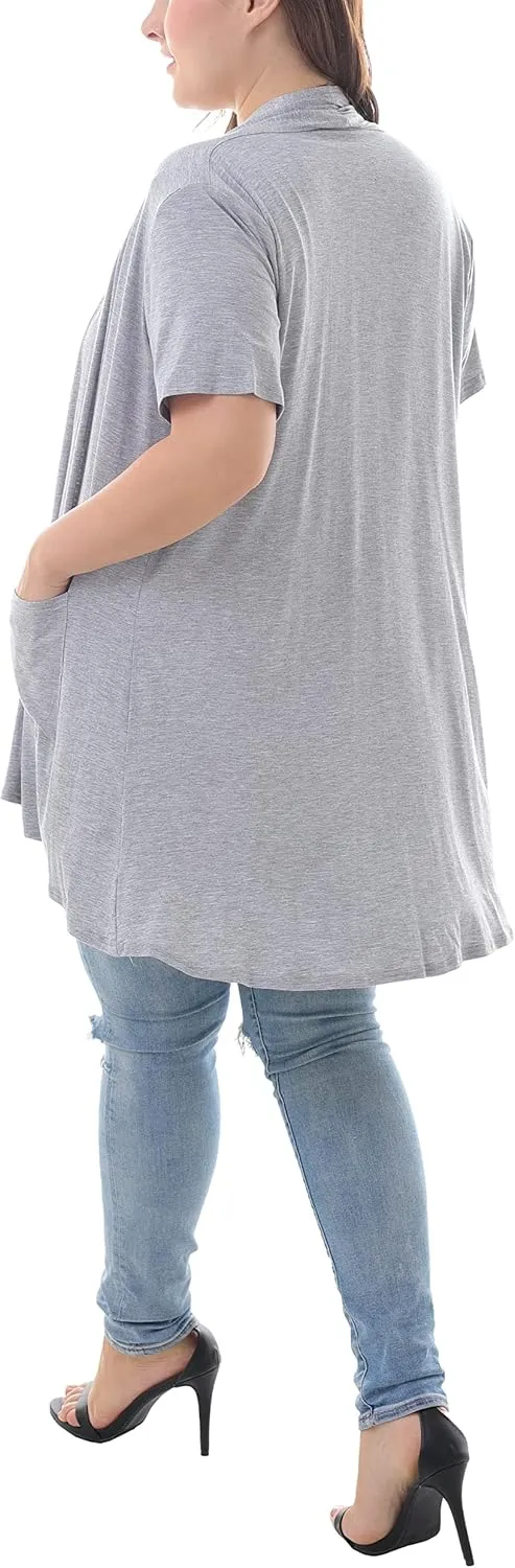 ZERDOCEAN Women's Plus Size Short Sleeve Lightweight Soft Printed Drape Cardigan with Pockets