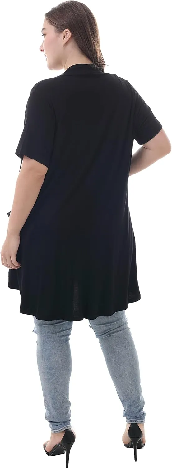 ZERDOCEAN Women's Plus Size Short Sleeve Lightweight Soft Printed Drape Cardigan with Pockets