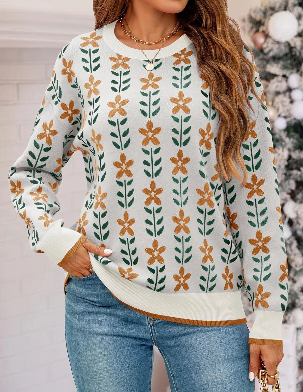 ZESICA Women's Long Sleeve Crewneck Sweater 2025 Fall Printed Cute Oversized Knitted Pullover Tops Trendy Clothes