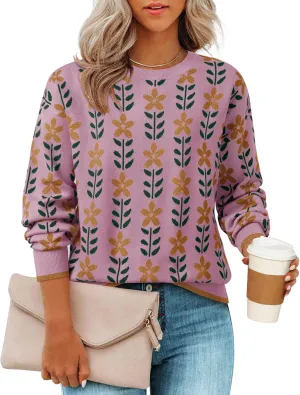 ZESICA Women's Long Sleeve Crewneck Sweater 2025 Fall Printed Cute Oversized Knitted Pullover Tops Trendy Clothes
