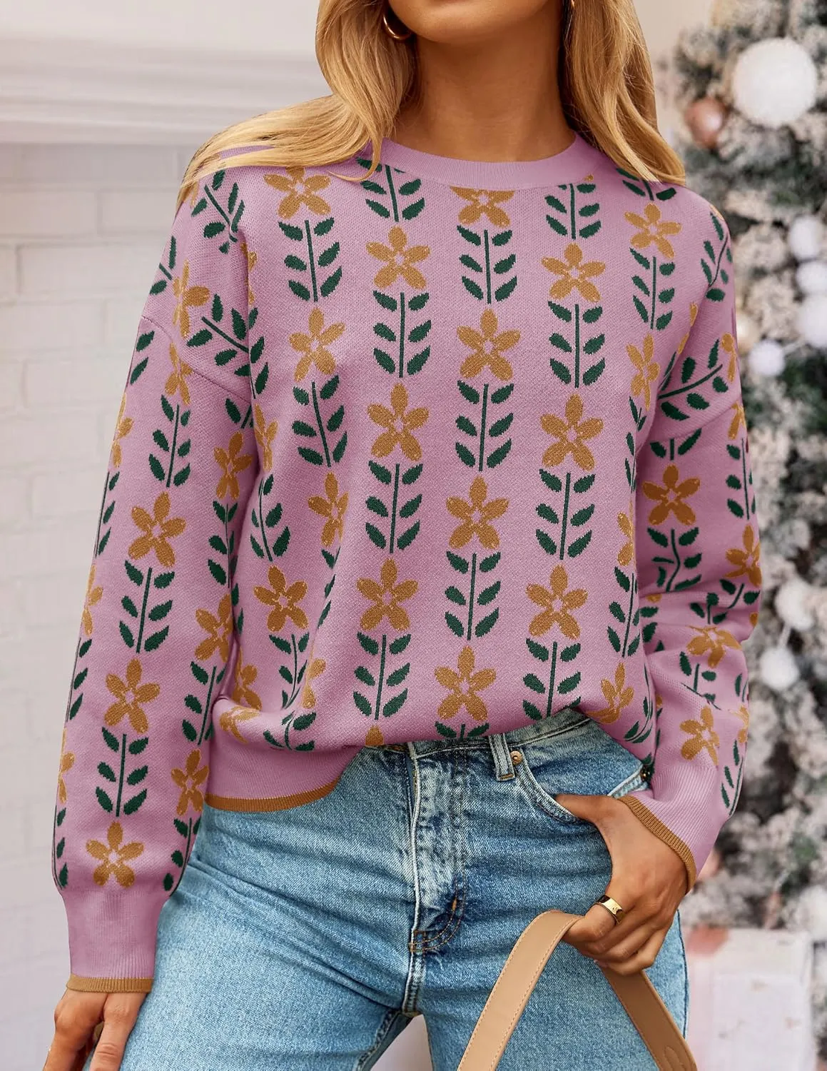 ZESICA Women's Long Sleeve Crewneck Sweater 2025 Fall Printed Cute Oversized Knitted Pullover Tops Trendy Clothes