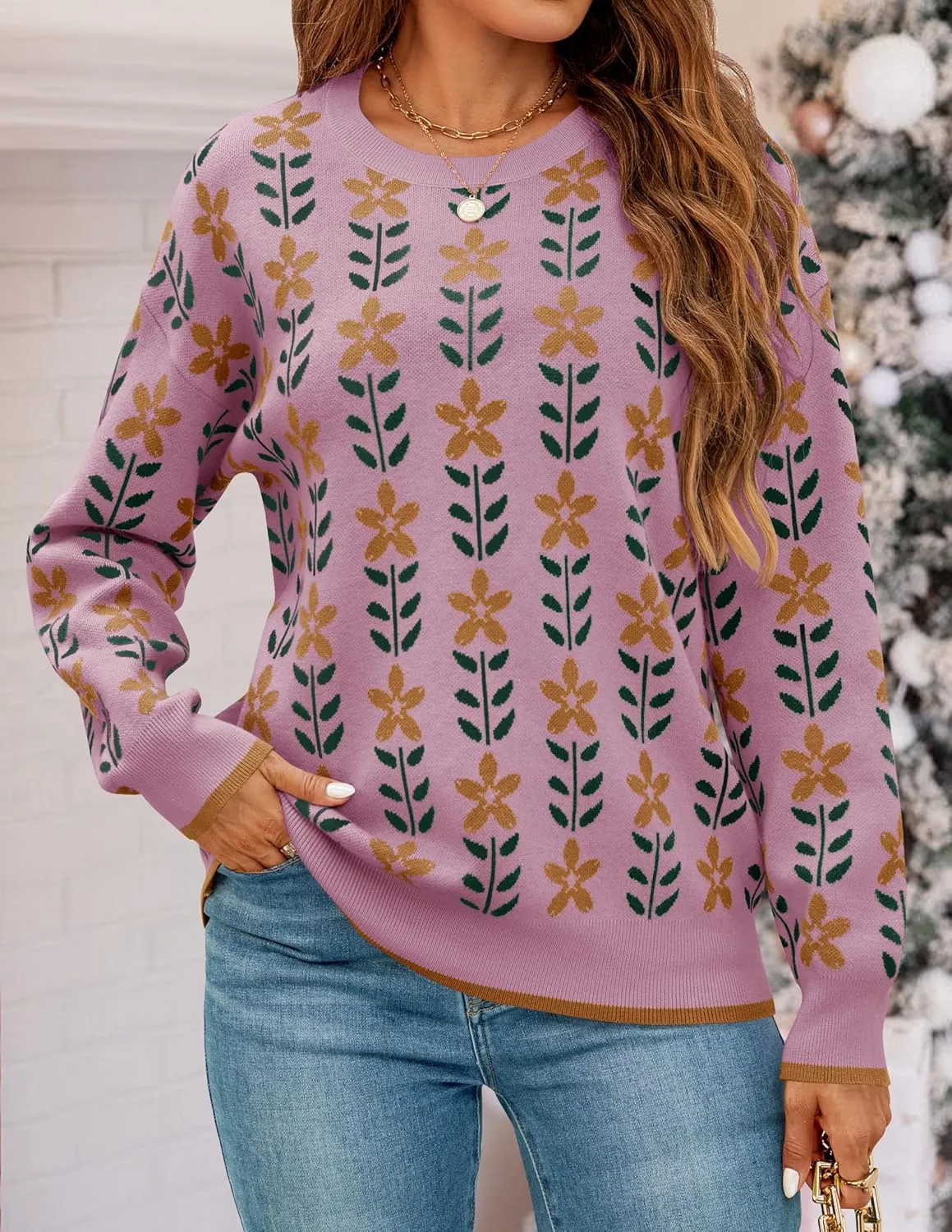 ZESICA Women's Long Sleeve Crewneck Sweater 2025 Fall Printed Cute Oversized Knitted Pullover Tops Trendy Clothes