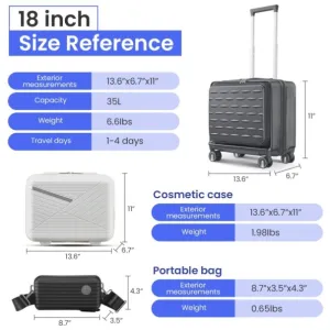 ZUN 18" Carry On with Front Open Door &Laptop Interlayer, Hard Shell Suitcase Built-In TSA 94941552