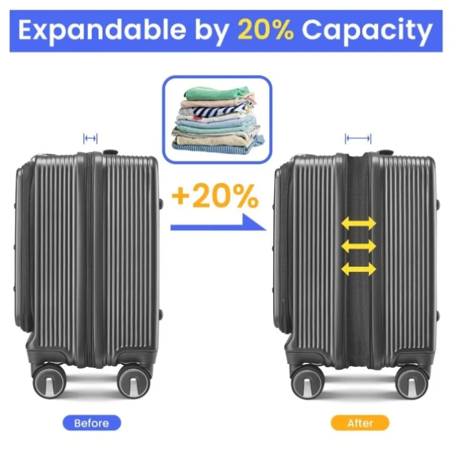 ZUN 18" Carry On with Front Open Door &Laptop Interlayer, Hard Shell Suitcase Built-In TSA 94941552