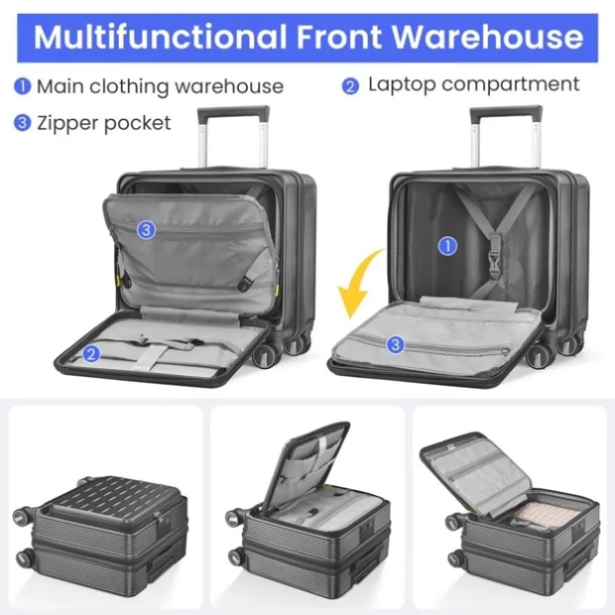 ZUN 18" Carry On with Front Open Door &Laptop Interlayer, Hard Shell Suitcase Built-In TSA 94941552