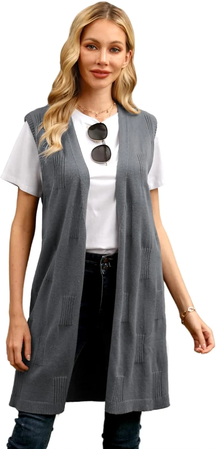 ZXZY Sleeveless Cardigans for Women Cozy Trendy Open Front Sweater Duster Long Vest