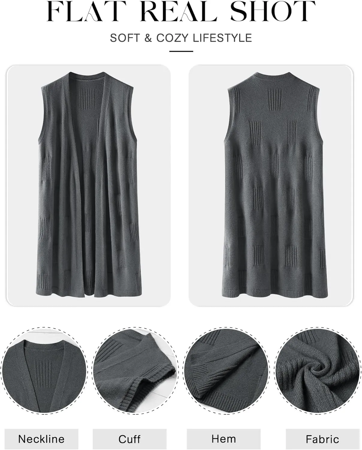 ZXZY Sleeveless Cardigans for Women Cozy Trendy Open Front Sweater Duster Long Vest