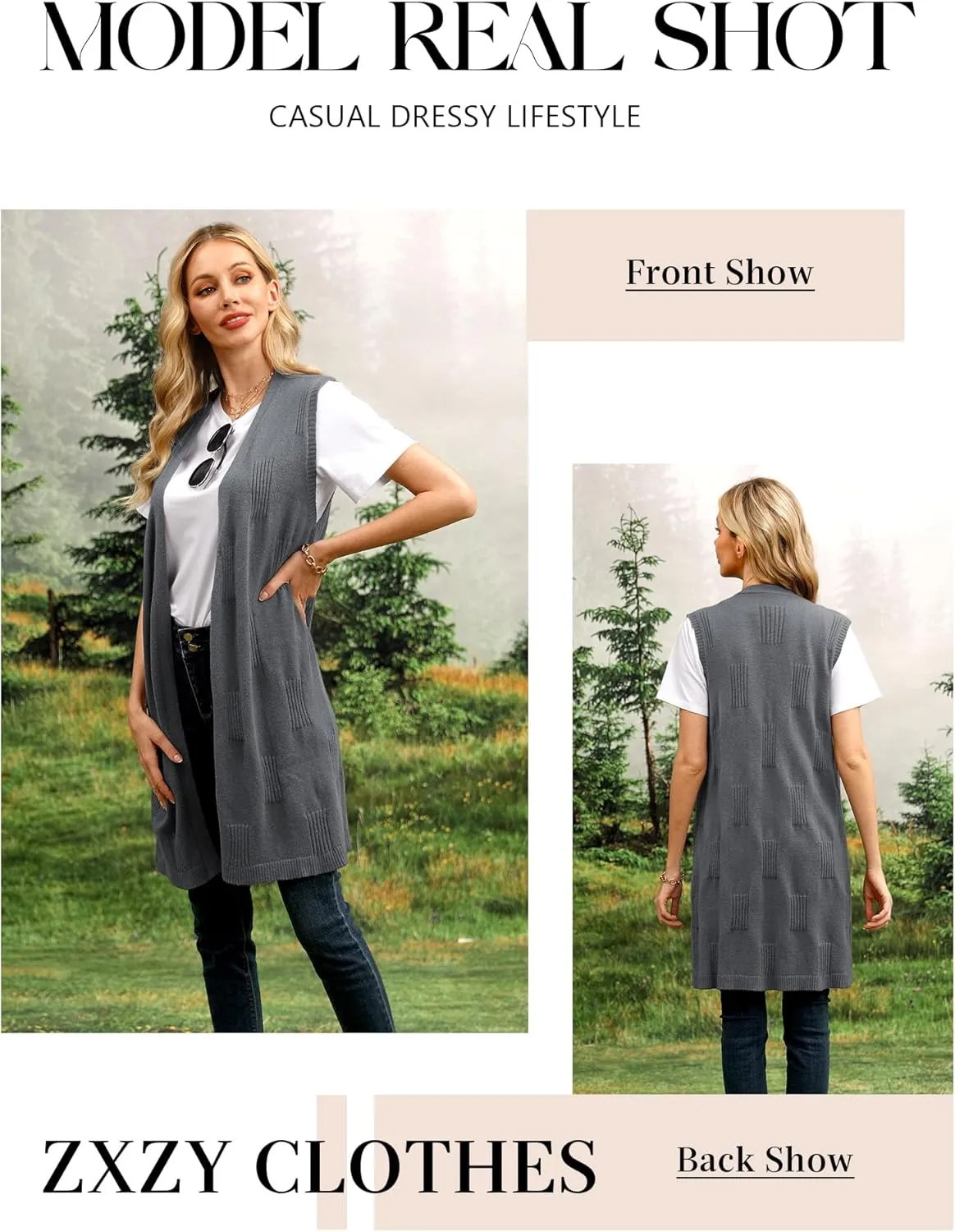 ZXZY Sleeveless Cardigans for Women Cozy Trendy Open Front Sweater Duster Long Vest