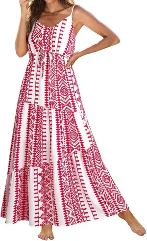 ZYXTIM Womens Summer Dresses 2025 V Neck Sleeveless Flowy Beach Dress Floral Printed High Waist A-line Sundress Long Dress