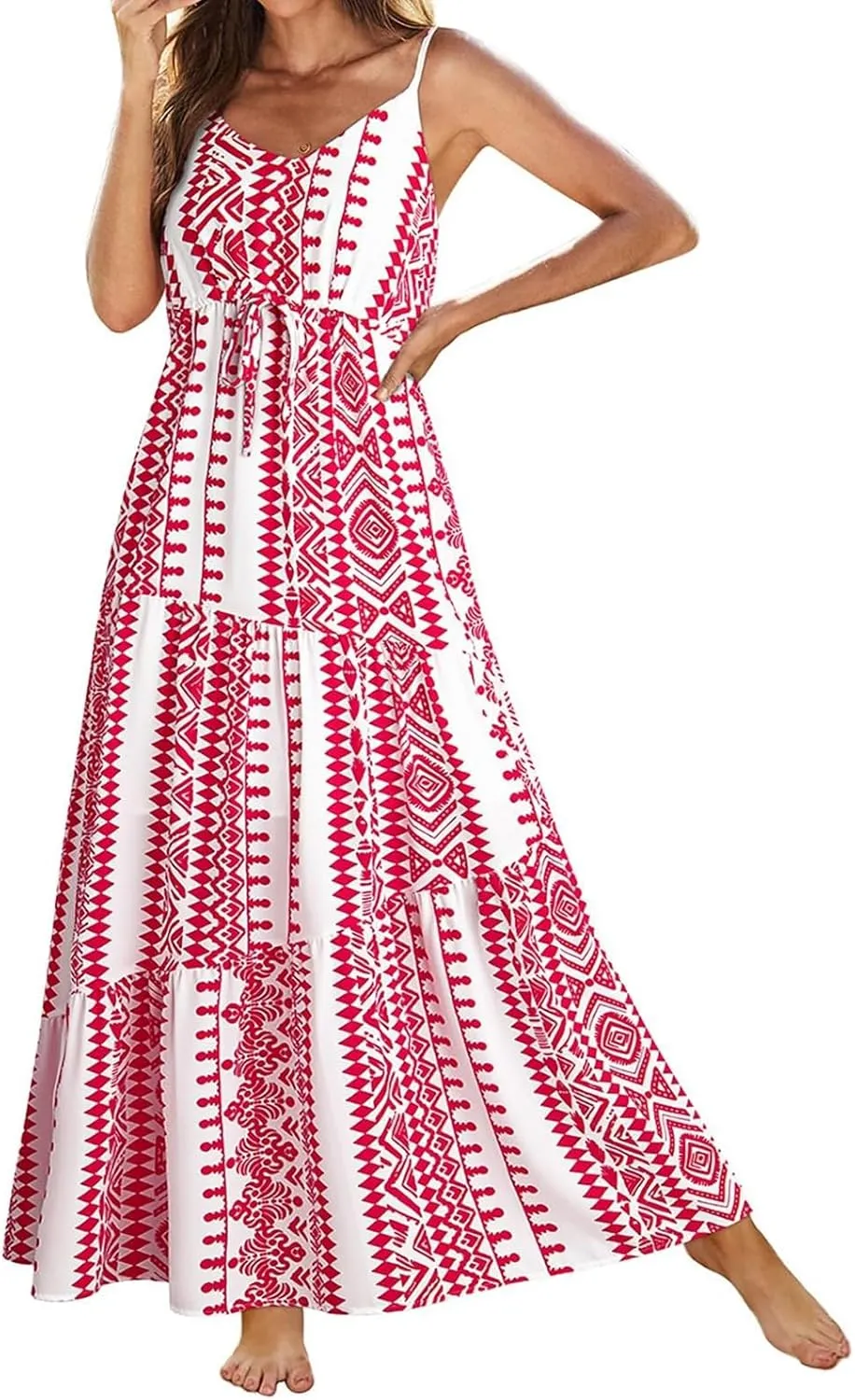 ZYXTIM Womens Summer Dresses 2025 V Neck Sleeveless Flowy Beach Dress Floral Printed High Waist A-line Sundress Long Dress